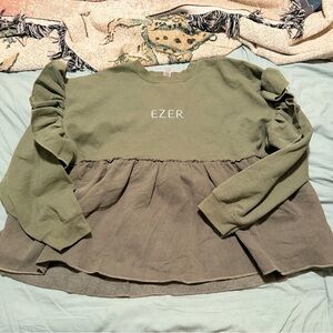 NWOT Re-Worked Vintage Olive Ruffle Sweatshirt